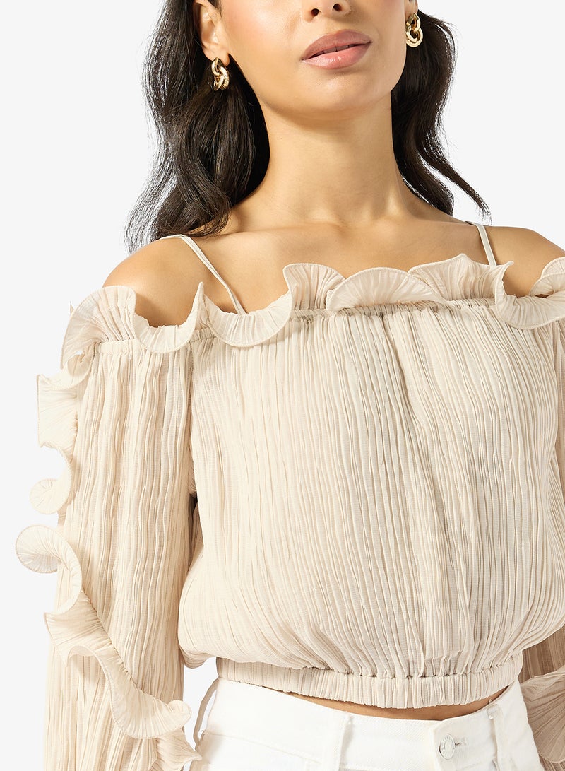 GUESS Gabriella Ruffle Long Sleeve Top - Image 3